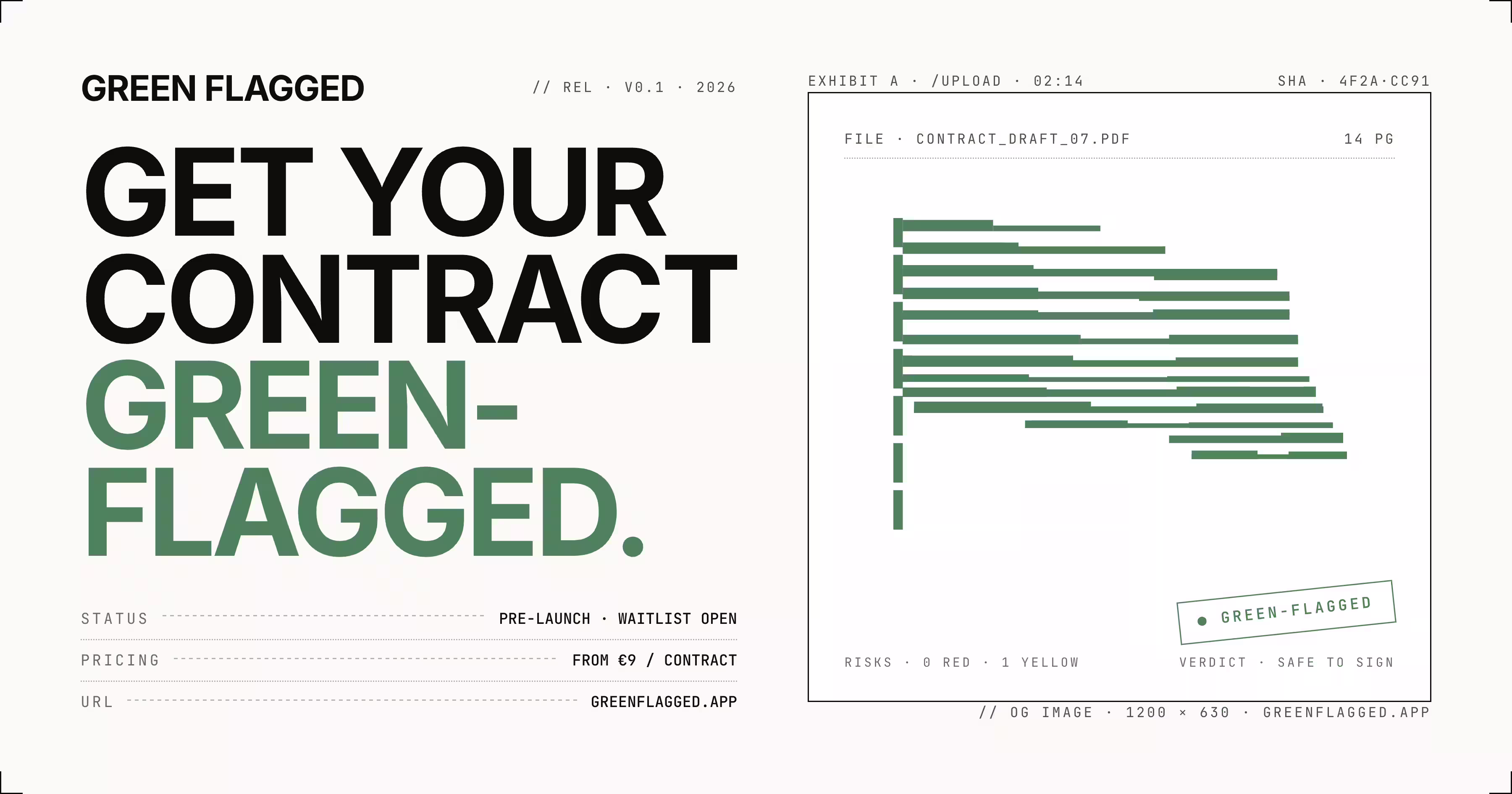 Green Flagged — AI contract review homepage with drop-zone